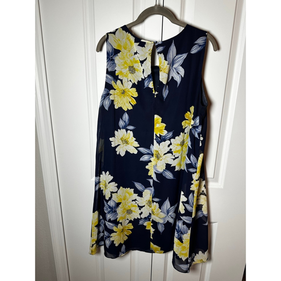 J H H Navy Yellow Floral Sleeveless Dress Size 14 - Picture 2 of 5